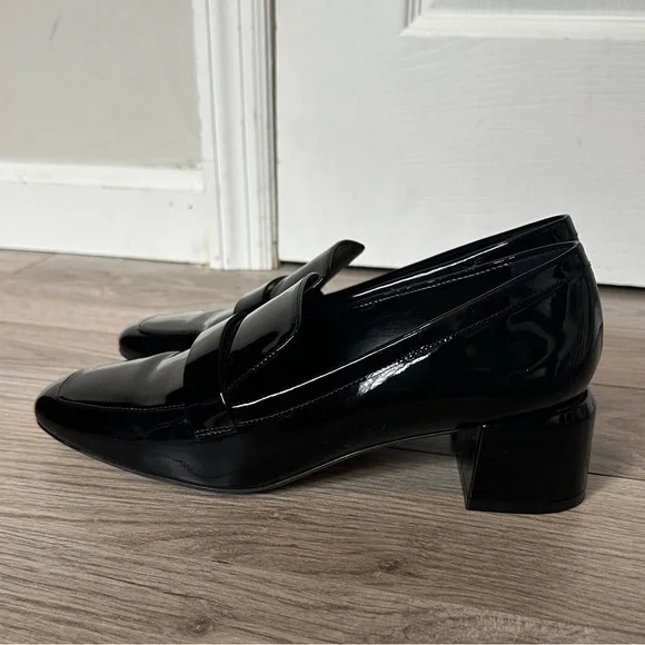 Stuart Weitzman Wylie 45 Block Black Patent Finish Loafers
